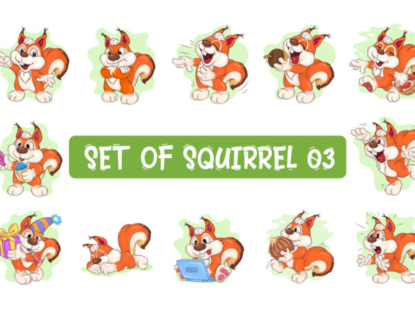 Set of cartoon squirrel 03. crafting, sublimation. t shirt template vector