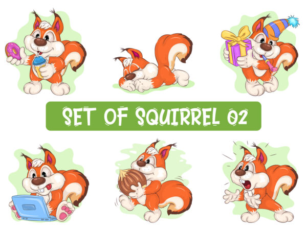 Set of cartoon squirrels 02. crafting, sublimation. t shirt template vector