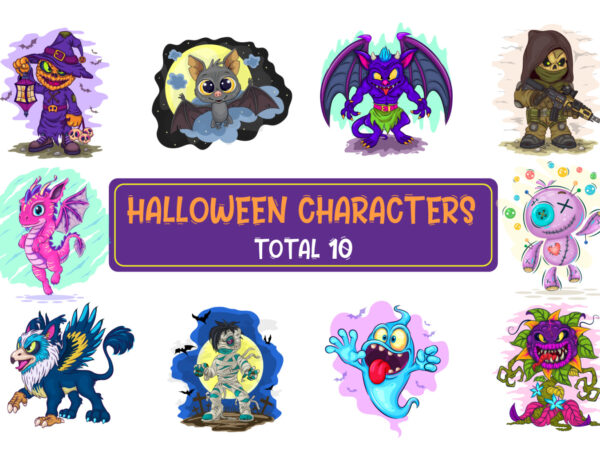 Bundle halloween characters. sublimation. t shirt template