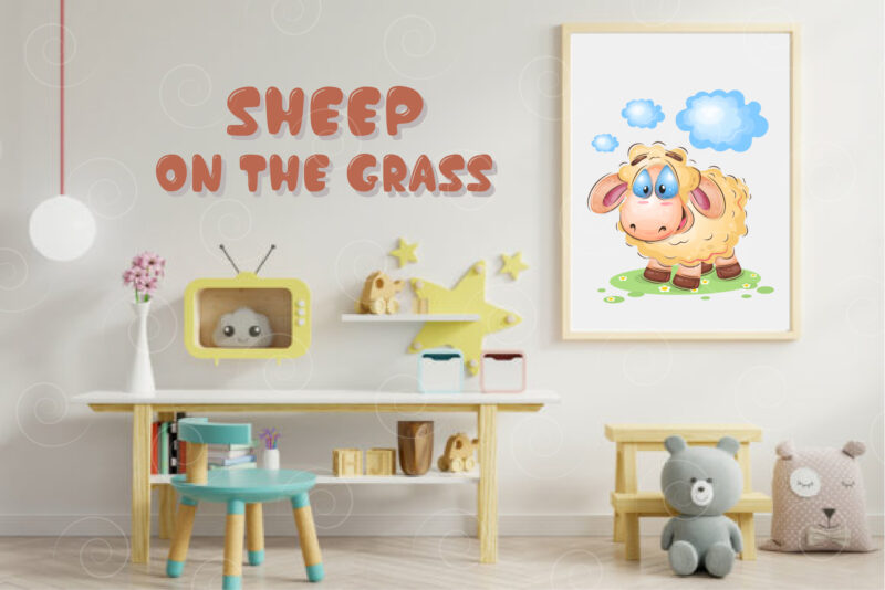 Sheep on the Grass. T-Shirt, PNG, SVG.