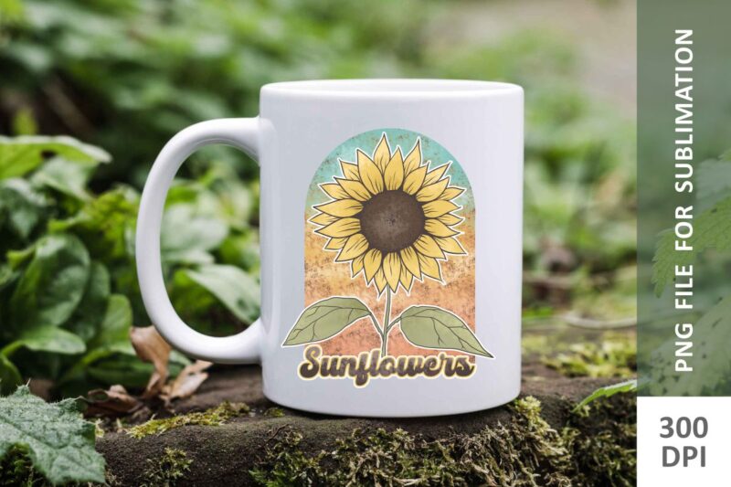 Retro Sunflowers Sublimation Designs Bundle, Sunflowers T-shirt Designs Bundle