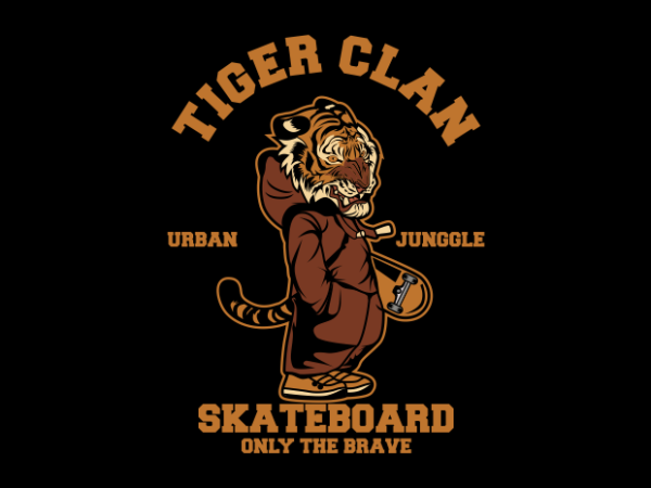 Tiger clan skateboard cartoon t shirt designs for sale