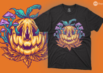 Halloween Pumpkin With Mushroom – Illustration