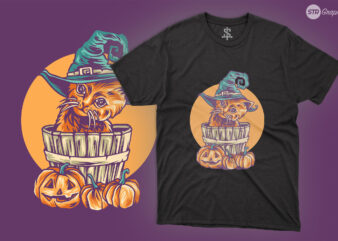 Halloween Cat In Bucket – Illustration graphic t shirt