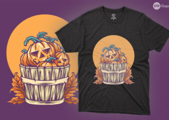 Halloween Pumpkin In Bucket – Illustration