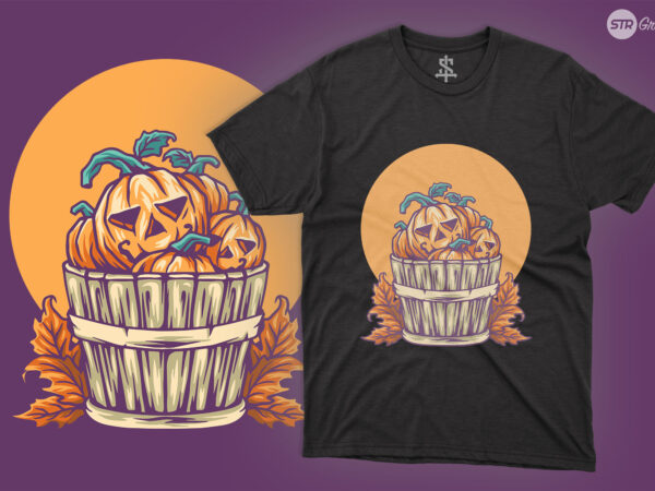 Halloween pumpkin in bucket – illustration graphic t shirt