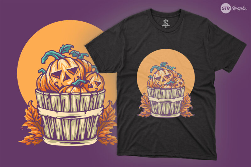 Halloween Pumpkin In Bucket – Illustration