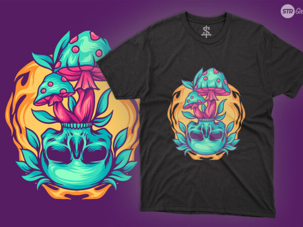 Magic mushrooms skull – illustration t shirt designs for sale