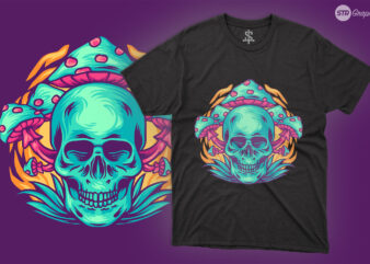 Skull And Mushrooms – Illustration t shirt template vector