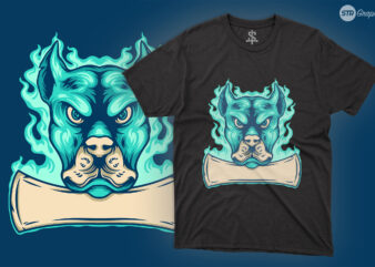Blue Fire Pitbull – Illustration t shirt template