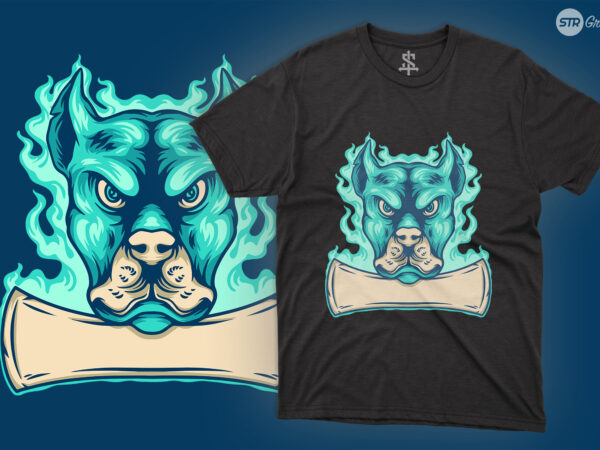 Blue fire pitbull – illustration t shirt template
