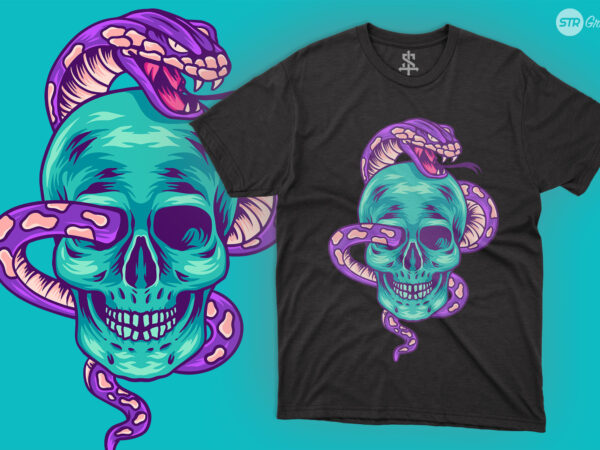 Skull and snake – illustration t shirt template vector