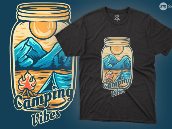 Camping vibes in jar t shirt vector file