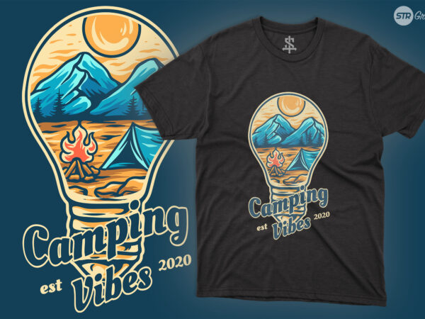 Camping vibes in lamp t shirt vector file