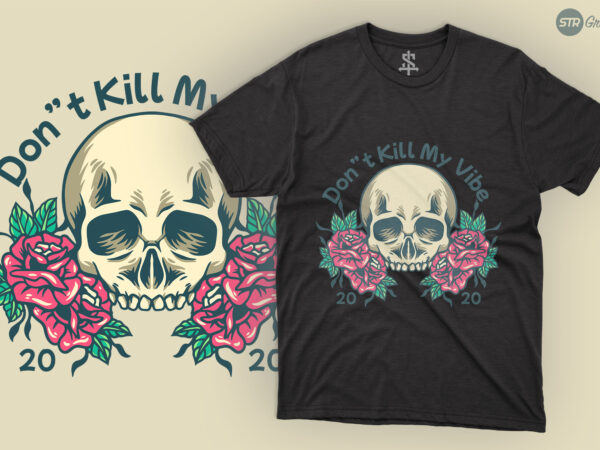 Skull and rose – illustration t shirt template vector