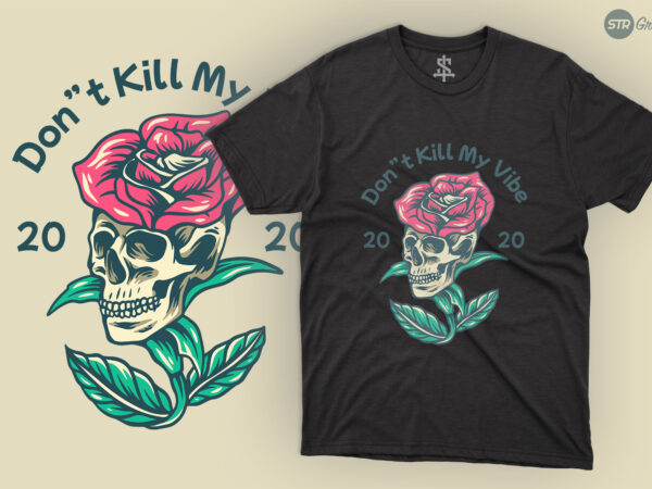 Skull and rose – illustration t shirt template vector