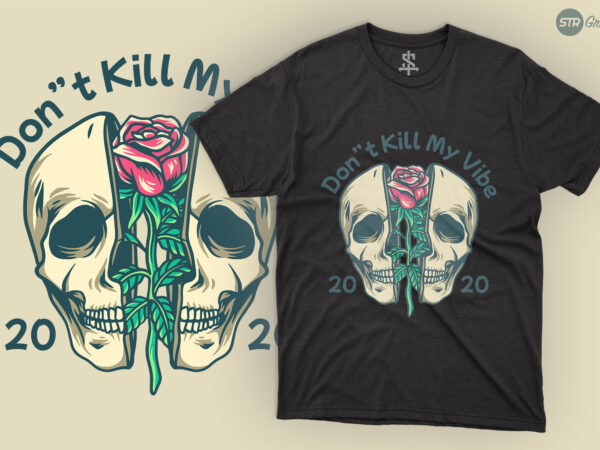 Skull and rose – illustration t shirt template vector