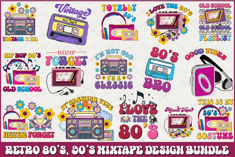 Vintage 80’s, 90’s Mixtape Design Bundle