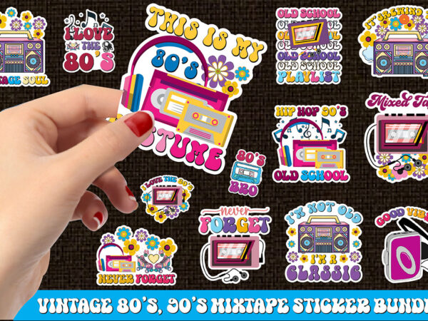 Vintage 80’s, 90’s mixtape sticker bundle t shirt vector art