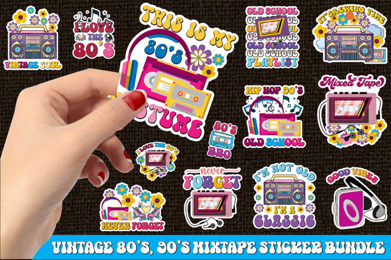 Vintage 80’s, 90’s Mixtape Sticker Bundle