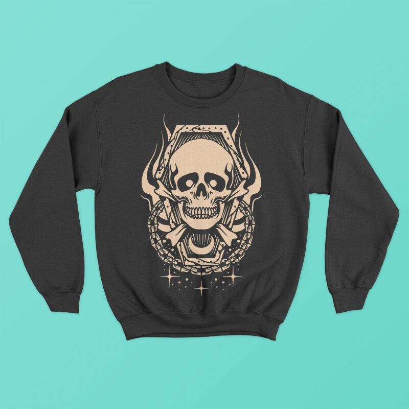 burning coffin skull