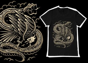 Eagle and snake illustration t-shirt template