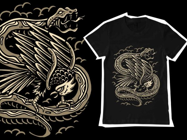 Eagle and snake illustration t-shirt template