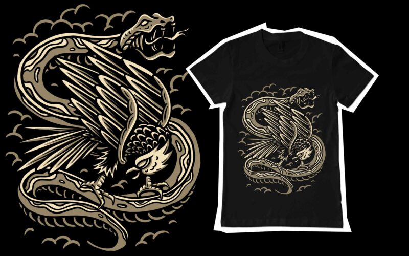 Eagle and snake illustration t-shirt template