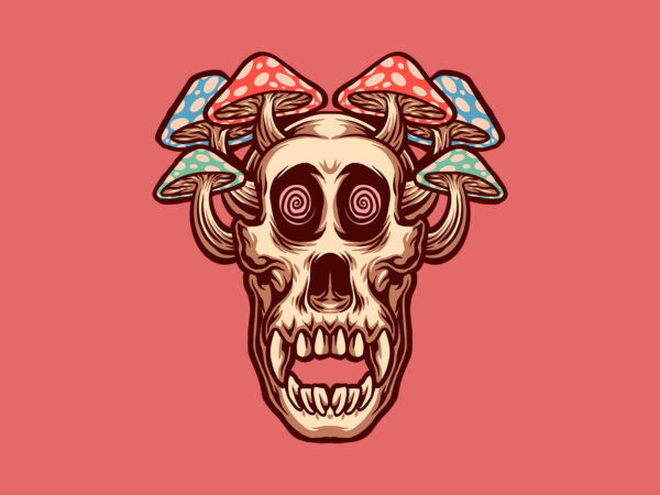 Gorilla skull mushroom t shirt design template