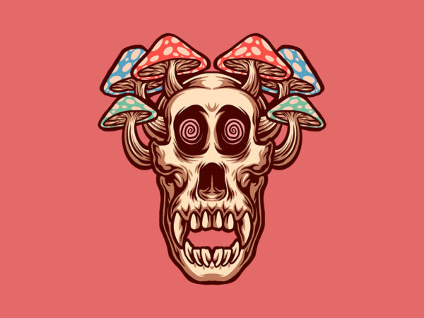 Gorilla skull mushroom t shirt design template