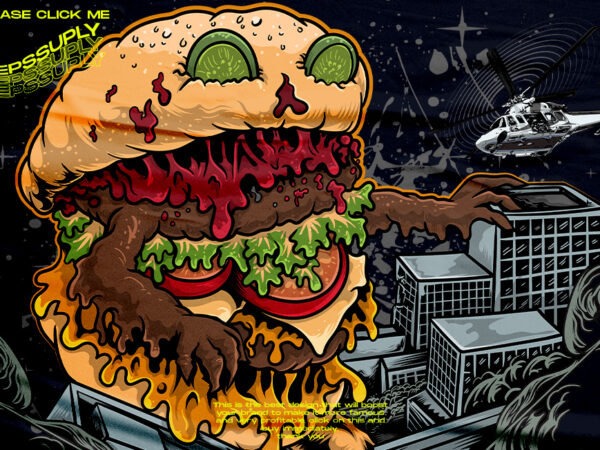 Monster burger, funny junkfood parody t shirt designs for sale