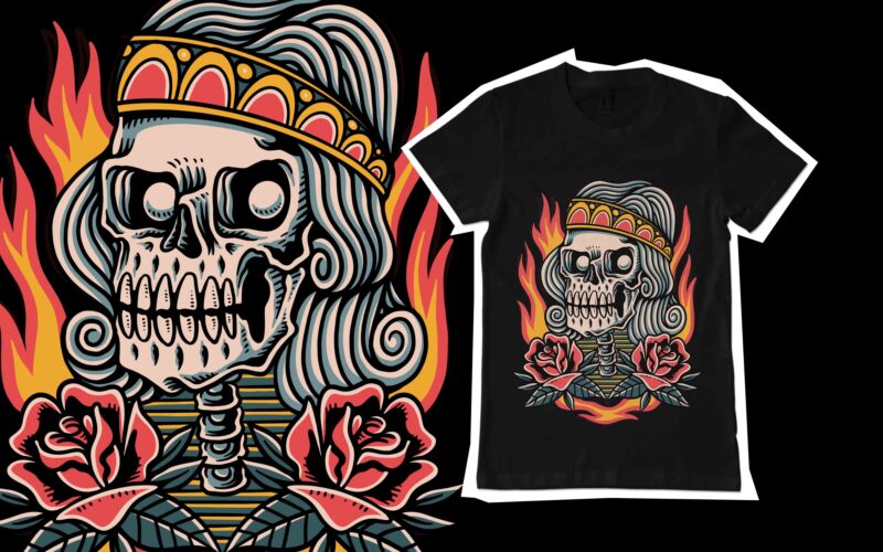 Rock n roll skull t-shirt template