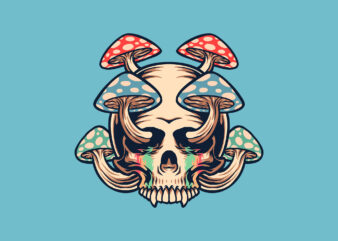 skull magic mushroom t shirt template vector