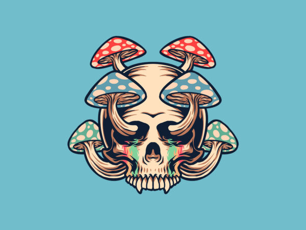 Skull magic mushroom t shirt template vector