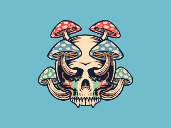 Skull magic mushroom t shirt template vector