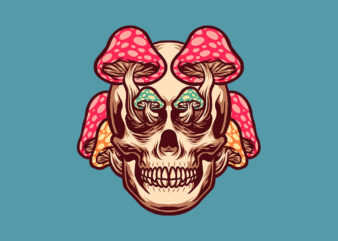 skull mushroom trippy t shirt template vector