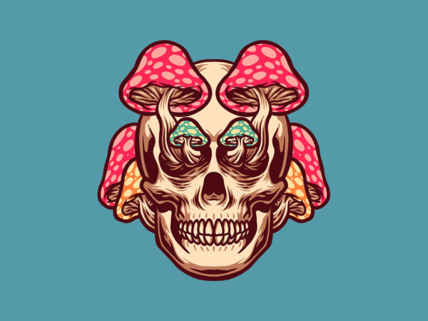 Skull mushroom trippy t shirt template vector