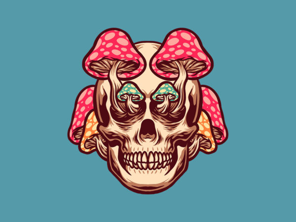 Skull mushroom trippy t shirt template vector