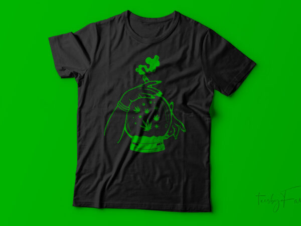 Girl hand holding globe and smoking weed t shirt design template