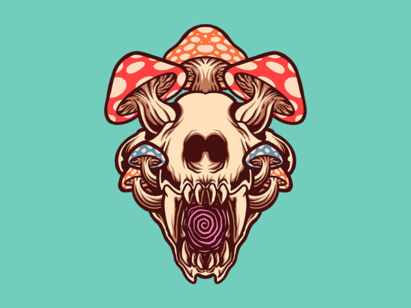 Tiger skull mushroom t shirt designs for sale