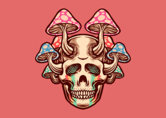 trippy skull mushroom t shirt designs for sale