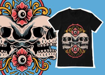 Twin skull and rose tshirt template