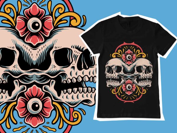 Twin skull and rose tshirt template