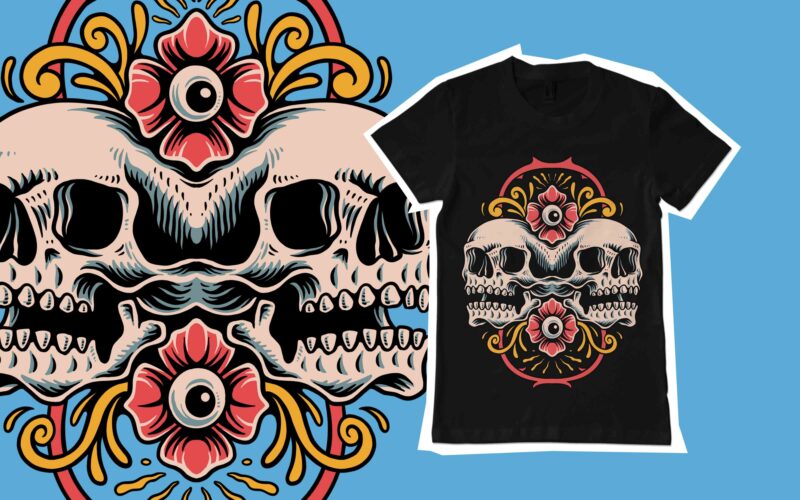Twin skull and rose tshirt template