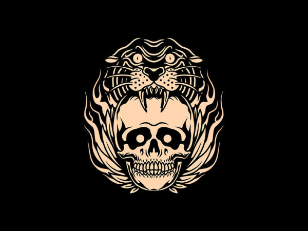 Wild skull t shirt design for sale