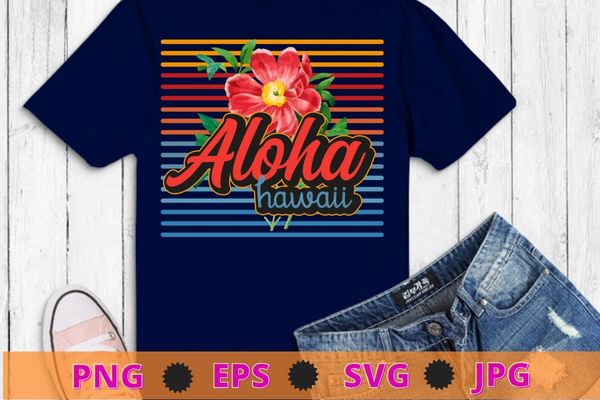 Line vintage retro Aloha Hawaii Beach united state city flower T-shirt design svg, Line vintage, retro, Aloha, Hawaii, Beach, united state city, sea turtle, flower