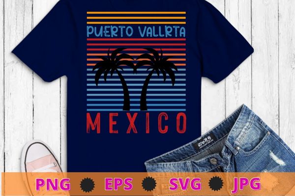 Puerto Vallarta Mexico Vintage Graphic Retro 70s T-Shirt design svg, Puerto Vallarta México, Line Vintage Graphic, Retro 70s, Tribal