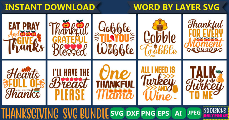 Thanksgiving SVG Bundle, 20 svg t-shirt design ,Fall SVG Bundle, Fall Svg, Autumn Svg, Fall Svg Designs, Fall Sign svg, Autumn Bundle Svg, Cricut, Silhouette, PNG,Thanksgiving SVG Bundle, thankful svg,