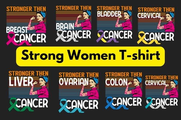 All cancer awareness t-shirt design with strong women messy bun retro vintage vector