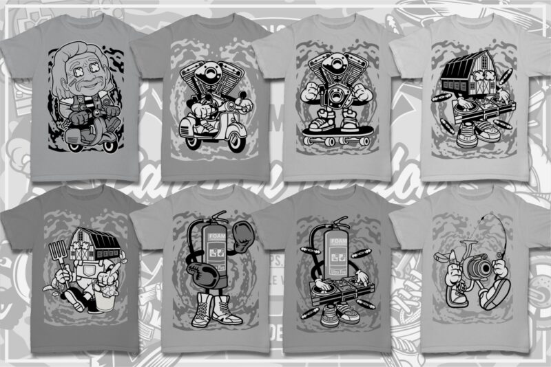 t-shirt vector 100 Cartoon Tshirt Designs Bundle #10